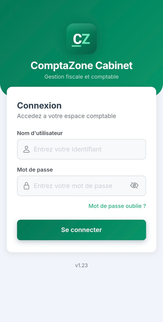 Tableau de bord du cabinet comptable sur l'application mobile Android ComptaZone